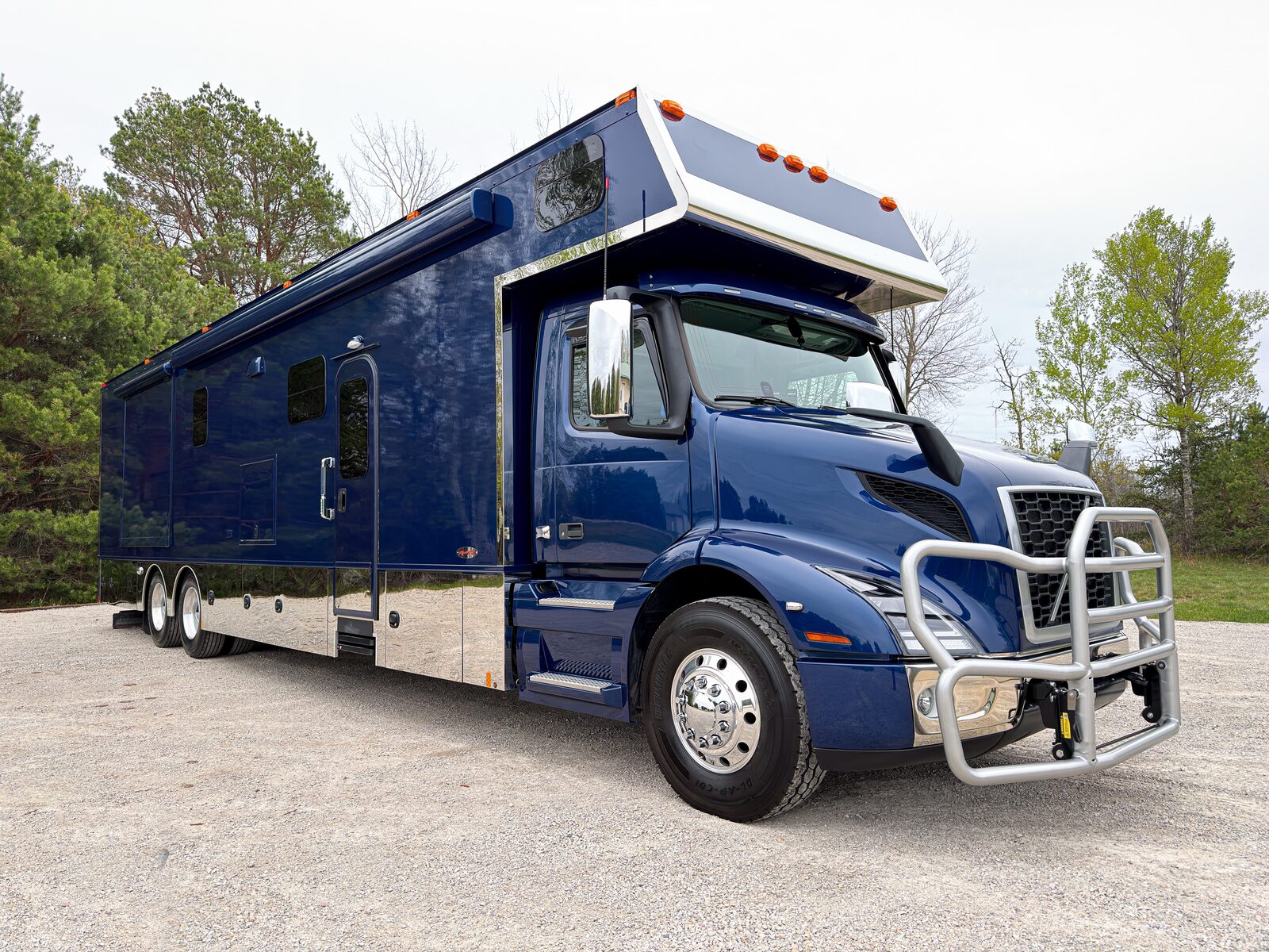 This high-end Renegade Super C on a Volvo chassis came in with a cracked factory fuel door — a common failure even on premium coaches