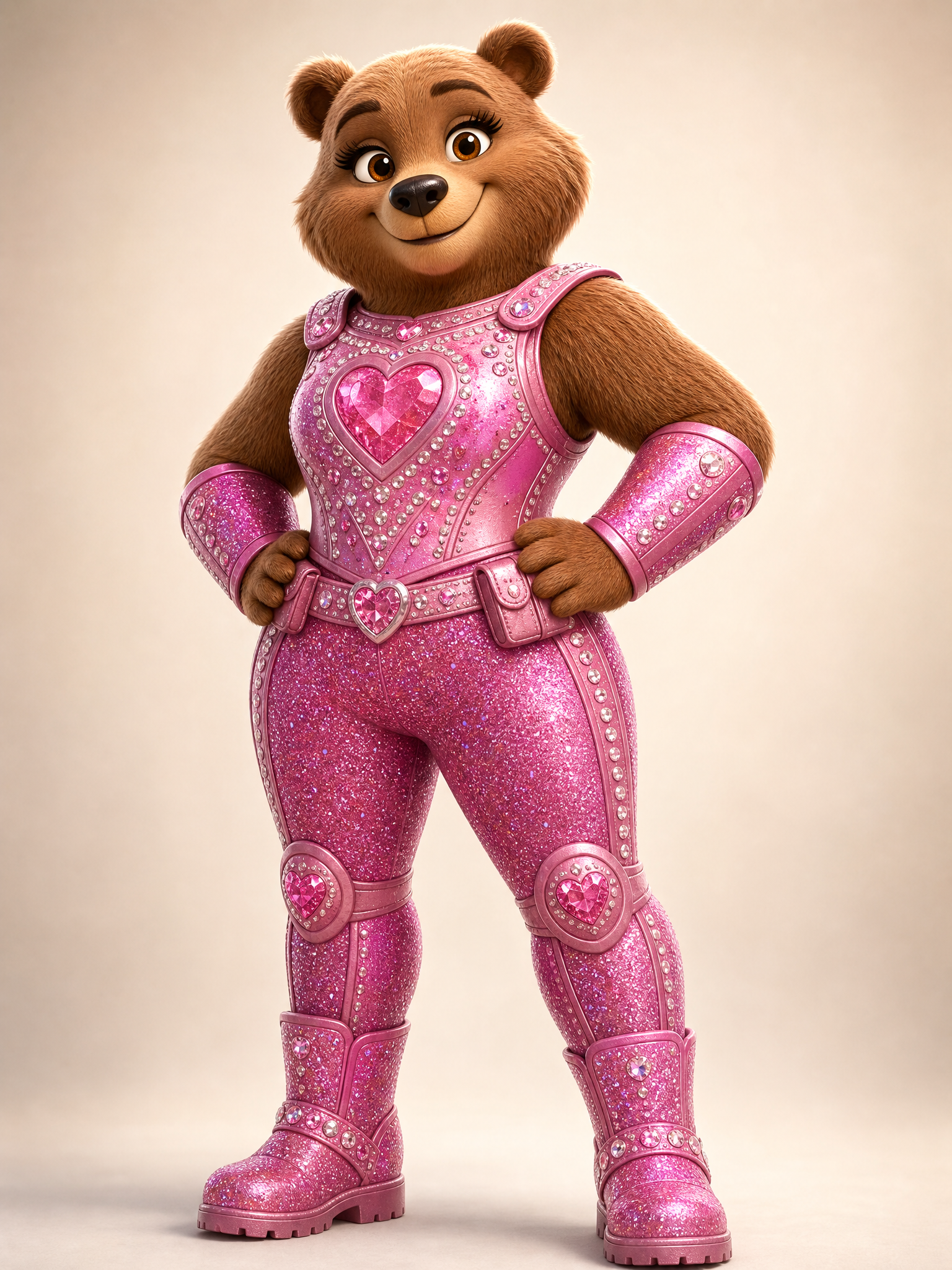 Tuffy — the pink-armored bear mascot of The RV Fuel Vault